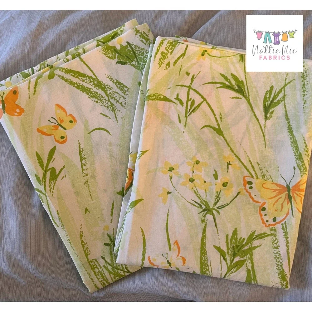 Vintage Butterfly Full Sheet Set: Yellow‎ Green Floral, Bibb